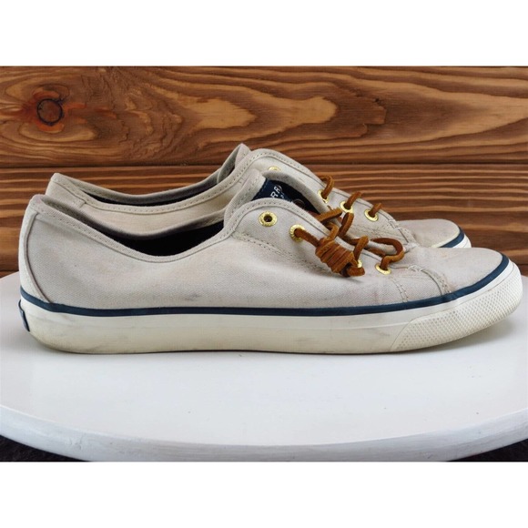 SPERRY Size 8.5 Boat Shoe‎ Beige Fabric Medium Lace Up Women - Picture 5 of 11